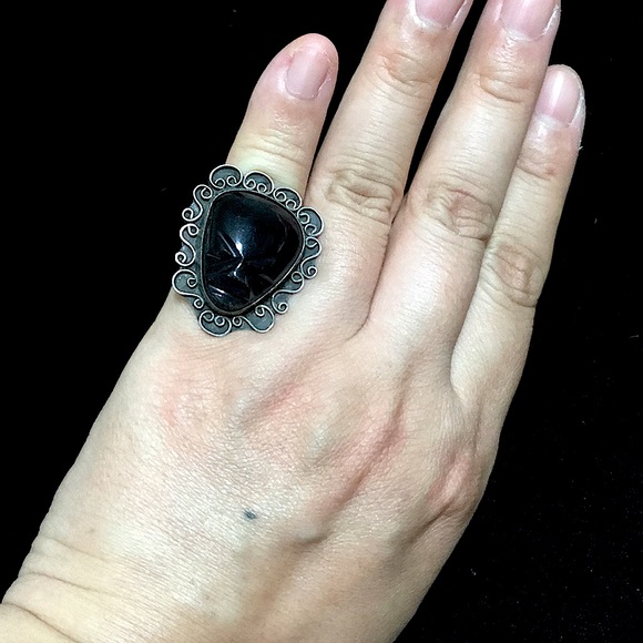 🖤Vtg💕Sterling silver Onyx face ring